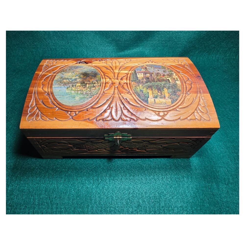 Vintage Cedar Chest Style Jewelry Box - c. 1940s